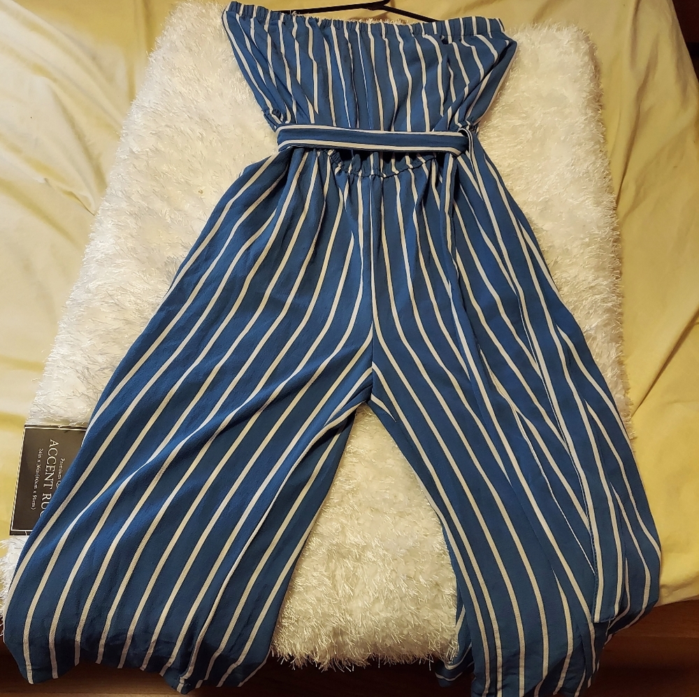 A blue and white Jumpsuit